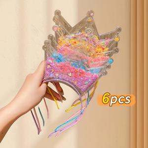 TEMU 6개의 레진 크라운, 다양한 색상의 액체 모래로 장식되어 있으며, 모든 계절과 15세 이상의 나이대에 적합하며, 머리에 부드럽다.