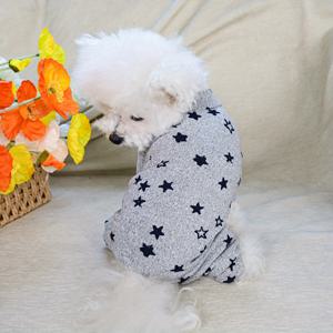 TEMU 강아지 바디슈트, 편안한 소형 네발이 애완동물 의상 - 폴리에스터 소재: 주름 방지, 수분 흡수 & 신축성. 그레이 스타 프린트 홈웨어 수면 슈트, 전체 복부 커버 및 탄력 있는 허리밴드