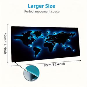 TEMU 대형 블루 발광 월드 맵 마우스 패드 - 게이밍 및 오피스용 고무 베이스 데스크 매트, 노트북과 캠핑카에 적합, 완벽한 생일 혹은 크리스마스 선물, 데스크용 마우스 패드, 크리스마스 장식
