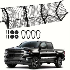 TEMU 카라비너 후크 4개 포함 차량 트렁크 메쉬 정리함. 헤비듀티 카고 네트, SUV, 승용차, 토요타, 픽업트럭 침대 및 트럭 액세서리 카고 선반에 적합