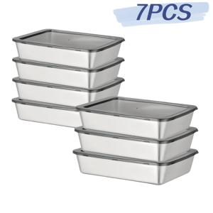 TEMU 블랙 투명 밀봉 뚜껑이 있는 스테인리스 스틸 식품 보관 용기 7개 세트 - 쌓을 수 있음, 샐러드, 과일에 적합, 냉장고 보존 및 얼음함 안전용, 다목적 식사 준비 용기