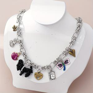 TEMU A115 모델의 달콤하고 멋진 작은 강아지, 잠자리, 리본, 하트 모양 칼라 체인으로 구성된 트렌디한 초커 목걸이