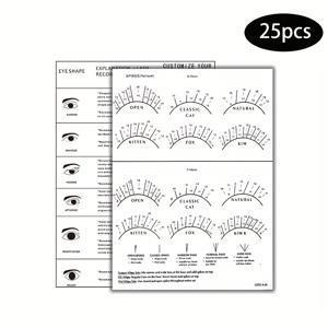 TEMU 25개 속눈썹 연습 카드, 속눈썹 맵핑 차트, 속눈썹 연장 초보자 훈련 연습 차트, 초보자용 속눈썹 연장 컬 및 직경 시트