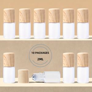 TEMU 10팩 스테인리스 스틸 볼 롤러 병 - 에센셜 오일, 아로마테라피 및 향수용 누출 방지 유리 샘플 바이알 | 나무 무늬 디자인 플라스틱 뚜껑 포함 리필 가능한 여행용 용기