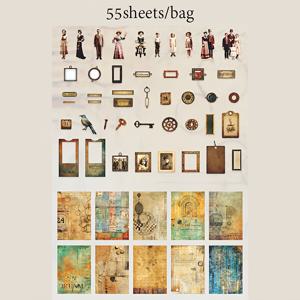 TEMU 55매/봉지 재료 팩, 빈티지 핸드메이드 시리즈, 빈티지 저널 하드 카드 재료 팩, 스크랩북킹 용품, 장식용 노트북, 사진 액자, 휴대폰 케이스, 물병, 쓰레기 잡지, 필통, DIY 스티커