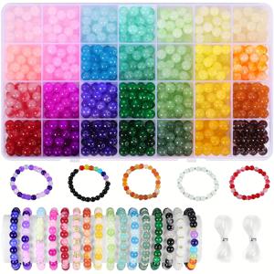 TEMU 504개 8mm 28색 구슬 키트 라운드 유리 비즈 DIY 팔찌 만들기 재료 우정팔찌 크리에이티브 주얼리 세트 성인 생일 파티용 수제 선물