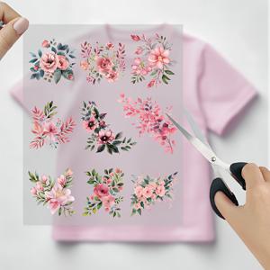 TEMU 9장/세트, 고급스럽고 패셔너블한 수채화 꽃무늬, 쉽게 벗겨지지 않고 사용 및 세척이 간편한 열전사 DIY 티셔츠 스티커, 티셔츠, 마스크, 청바지, 백팩 등 의류에 적합