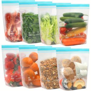 TEMU 8개입 달말린 재사용 가능한 1갤런 냉동백 - BPA 프리, 누수 방지, 전자레인지 및 식기세척기 사용 가능, 음식 보관을 위한 두꺼운 스탠드업 디자인, 여행 및 주방 정리용(과일, 채소, 샌드위치)