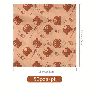 TEMU 50장 - 프린트 그리스프루프 샌드위치 포장지, 헤비듀티 40g 오일 푸드 패드, 에어프라이어, 버거, 피크닉용 (3가지 사이즈)