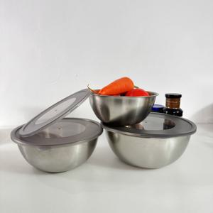 TEMU 3개 세트, 뚜껑이 있는 스테인리스 샐러드 혼합 그릇 세트, 광택 메탈 표면, 라운드 - 주방용 뚜껑이 있는 혼합 그릇, 계량기가 있는 요리 그릇, 조리, 베이킹, 준비에 적합, 가정용 주방 요리 분지, 세척 그릇, 과일 그릇