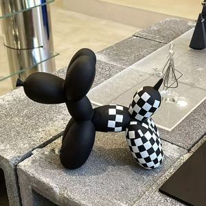 TEMU 체크무늬 아트 조각상 풍선 강아지 장식품 1개, 입체적인 팽창식 홈 데코, 거실용 추상적인 귀여운 애완 동물 레진 조각, 창의적인 데스크탑 공예, 친구를 위한 선물