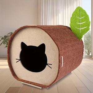 TEMU 포근한 펠트 나무 속이 빈 고양이 침대, 펠트 소재로 제작된 동굴 스타일 고양이 집 (고양이의 굴다기 취향을 충족), 사계절에 적합한 튼튼한 고양이 침대, 멋진 고양이 집, 따뜻한 고양이 집, 그리고 다인용 고양이 침대