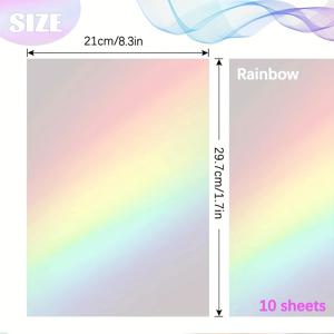TEMU KRYON 10장 홀로그래픽 스티커 용지 - 방수 자체 접착 비닐, 무지개 효과 A4 사이즈 (11.7x8.3인치), 모든 잉크젯 프린터용, 선명한 컬러 라벨링, 고품질 내구성 접착제, 광택 마감