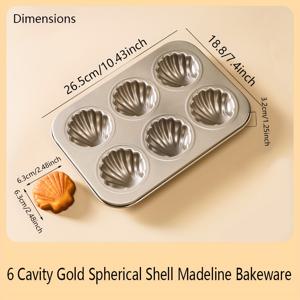TEMU 6/12 골든 메들렌 쉘 케이크 몰드, 케이크/쿠키용 바나나 베이킹 트레이, 가정 및 상업용으로 사용하기에 적합한 비착착 코팅과 두꺼운 재질로 메들렌 케이크 베이킹을 위한