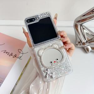 TEMU 화려한 글리터 3D 곰 거울 폰 케이스 - 갤럭시 Z Flip4/Z Flip5/Z Flip6/Z Flip7 풀바디 충격 방지 소프트 커버