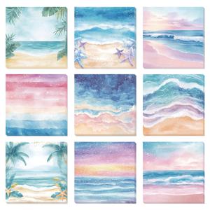 TEMU 9개 세트 판타지 비치 스티커 메모패드 - 학교, 사무실, 가정용 자체 접착식 비치 디자인 메모장 선물 (학생 및 교사용)