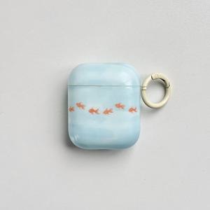 TEMU 귀여운 블루 이어폰 케이스 - 코이 금붕어 흰색 스플래시 잉크 패턴, 화이트 링 커버 (AirPods Pro 2/Pro/4/3/2 호환)