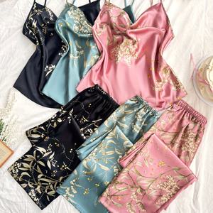 TEMU 청소년 스타일, 패셔너블하고 편안한 프린트 민소매 롱 팬츠 잠옷 6벌 세트, 사계절용, 십대용