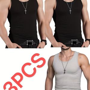 TEMU 신상 남성용 운동복 탑 3종 세트. 통기성 좋고 편안하며 신축성 있는 라운드넥 디자인으로 사계절 내내 착용 가능. 운동, 러닝, 외출, 그리고 스타일리시한 홈웨어로 적합합니다.