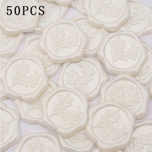 TEMU 25/50개 진주빛 흰색 왁스씰 스티커, 유칼립투스잎 패턴, 웨딩초대장 봉투용 자체접착식 라벨, Wax-sealed Labels, 완벽한 초대카드 봉투|카드스티커|실링왁스