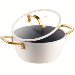 TEMU 쿠커 킹, 1개 비스틱 스톡팟, 유리 뚜껑 스프 냄비, 무독성, PFOA 프리, 내열 손잡이, 인덕션 호환, 모든 조리기구 호환. 주방 액세서리, 크리스마스 선물