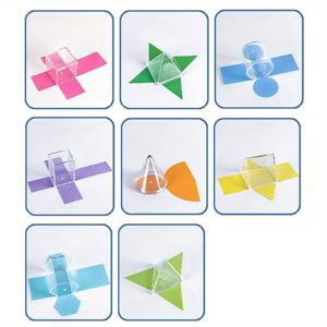 TEMU 수학 3D 기하학 교구 - 2D 및 3D 관점 모형, 삼각 , 원뿔, 투명 큐브 포함의 견고한 기하학 교육 도구, 모양, 수학 학습 보조 도구 | 생생한 모형 모양 | 내구성 플라스틱