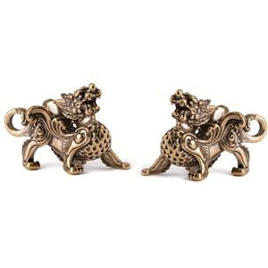 TEMU 2개 세트 황동 풍수 기린 조각상 - 신화적 부와 행운의 상징, 가정 사무실 장식용 길상/번영 조각품, 돈 끌어들이기, 중국식 축복 장식품 (황동)