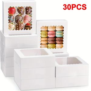 TEMU 투명 창문이 있는 30개 박스 - 튼튼한 종이 포장, 디저트, 쿠키, 페이스트리, 초콜릿, 딸기, 파이용 우아한 화이트 트릿 박스 - , 카페, 파티, 결혼식, 휴일에 이상적 - 식품 안전 박스, 용품, 파티 트릿 박스, 장식 리본 액센트, 음식 안전 소재, 카페 용품, 스타일리시 , 내구성 있는 구조, 디저트 컨테이너, 웨딩 플래너