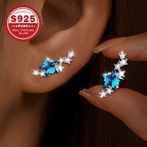 TEMU 여성을 위한 패셔너블 귀걸이 한 쌍, S925 스테인리스 실버 링크 펜타그램 스터드, 클래식하고 스타일리시한 니치 디자인, 블루 스타 귀걸이, 고급스러운 럭셔리, 파티, 축하 행사 및 졸업 시즌을 위한 완벽한 선물, 저자극성