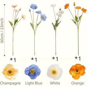 TEMU 밝은 오렌지, 흰색, 빨간색, 파란색 줄기들이 특징인 인공 파파야 꽃 모음 4종입니다. 결혼식, 가족 행사 및 파티 장식에 적합합니다.