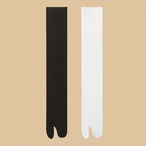 TEMU 2팩 블랙 앤 화이트 솔리드 컬러 스플릿 토 크루 양말, 편안하고 통기성 좋은 스트레치 하이웨이스트 여성용 양말