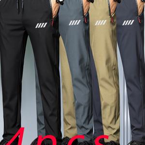 TEMU 남성용 운동용 조거 4개 세트 - 블랙, 그레이, 카키, 해군색, 지퍼 포켓, 100% 폴리에스터, 여름에 편안하고 다용도로 사용할 수 있는, 남성에게 이상적인 선물, 조깅용 바지