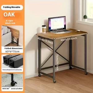TEMU 휴대용 접이식 소형 테이블 (가정 및 사무실용) - 침실 서재 책상, 학생용 쓰기 책상, 수납 선반 및 6륜 컴퓨터 책상 | 좁은 공간에 적합한 바퀴 달린 접이식 침대 옆 테이블 | 브라운|컴퓨터책상|침대협탁