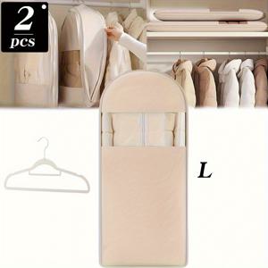 TEMU 2개 세트 공간절약 압축형 지퍼 행잉백 세트, 베이지 & 핑크 – 2025 업그레이드드 옷장 보관백 (35/43/51인치 투명 창 포함, 웨딩드레스 & 정장 커버 – 1개 먼지커버 + 1개 행거 콤보 팩|수납정리함