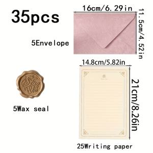TEMU 35개 나무 패턴 텍스처 봉투 세트, 결혼식 초대장 카드, 인사말 카드, 엽서 봉투, 파티 생일 초대장, 사랑의 편지 포함, 25개의 편지지 및 5개의 봉투 + 왁스 씰 5개|실링왁스