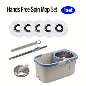 TEMU 더블 핸들 스핀 몹 세트 (교체용 패드 5개 포함), 43.3인치 스테인리스 스틸 스핀 바, 바퀴 달린 레이지 몹 버킷. 주방, 욕실, 거실, 파티 바닥, 크리스마스 용품 청소에 적합