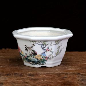 TEMU 배수구가 있는 세라믹 분재 및 다육이 화분 - 중국 전통 육각형 식물 화분, 실외용으로 적합 - 책상, 발코니용 수ί나리형 미니어처 화분 - 세라믹 점토 꽃병