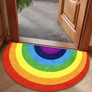 TEMU 밝은 색상의 무지개 러그 – 플러시, 세탁 가능, 미끄럼 방지 반원형 매트, 패턴, 침실, 거실, 주방 또는 욕실 장식에 적합, 5mm 두께 폴리에스터 소재, 세탁기 사용 가능