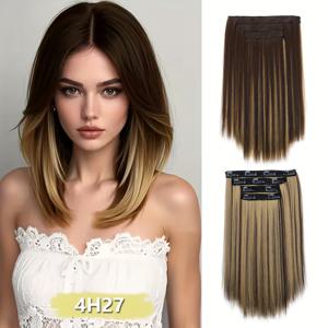 TEMU 14인치 11클립 합성 짧은 헤어 익스텐션 클립, 블랙 & 블론드 고온 내성 섬유 여성용 머리 볼륨 증가, 다양한 컬러