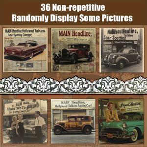 TEMU 36가지 독특한 할리우드 및 컨셉카 뉴스 클리핑, 장식 용지, 수제 배경 장식, 선물 포장, 정크 저널, 기념 앨범, 빈티지 다이어리 배경, 카드 매트에 적합한 소재를 모은 컬렉션