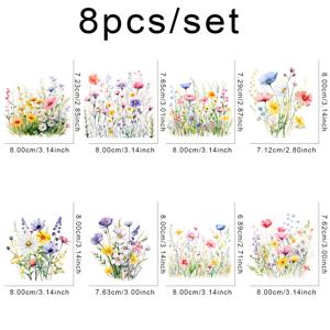 TEMU 야생화 초원 다리미 전사 DTF 스티커 8개 세트, 워셔블 열전사 디자인, 바로 다림질 가능 데칼, 의류, 티셔츠, 마스크, 청바지 및 백팩용 플라스토파스솔 패치