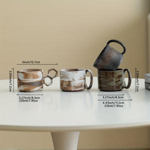 TEMU 235ml 용량의 창의적인 기하학 테마 빈티지 세라믹 커피 머그 4개 세트입니다. 이 독특하고 스타일리시한 머그는 일상적인 사용, 테마 파티 또는 카페에 적합하며, 라마단, 발렌타인데이를 위한 훌륭한 선물이 될 것입니다.