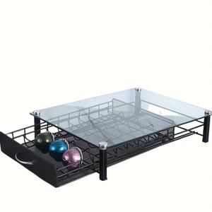 TEMU 40 Vertuo 시리즈 커피 캡슐용 간단한 금속 수납 서랍 세트, 커피 머신 및 컵을 놓을 수 있는 투명 강화 유리 패널이 있는 커피 캡슐 보관대