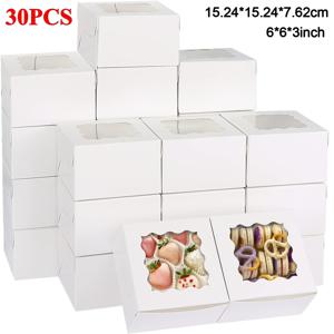 TEMU 30개입 쿠키 박스, 6x6x3인치 박스 (창문 포함), 화이트 트릿 컨테이너 - 소형 파이, 초콜릿 스트로베리, 컵케이크 및 페이스트리용