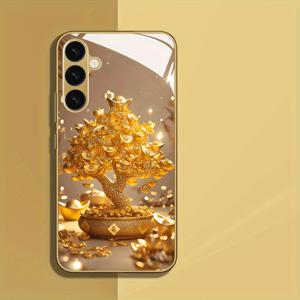 TEMU 휴대폰 케이스 - 휴대폰 케이스 - 삼성 갤럭시 S25/S24/S23/S22/S21/S20/A73/A72/A71/A70/A54/A53/A52/A51/A50/A42/A34/A33/A32/A31/A30/A25/A23/A22/A21S/A20S/A16/A14/A13/A12/A10S/A10/A06 용 럭셔리 골드 인곳 트리 메탈릭 페인트 유리 휴대폰 케이스