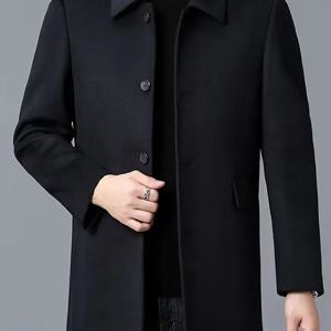 TEMU 2025 남성용 캐주얼 비즈니스 스타일 트렌치 코트 - 단색, 긴 소매, 더블 포켓 싱글 브레스트, 레귤러 핏, 봄/가을 패션, 다림질 필요 없음, 비즈니스 캐주얼 코트|클래식 트렌치 코트|슬릭한 외관