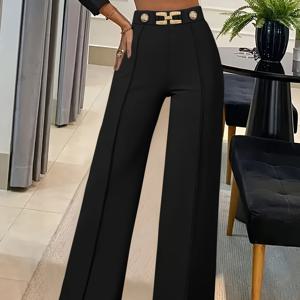 TEMU 여성용 캐주얼 하이웨이스트 핏 레그 팬츠, 통근복으로 완벽