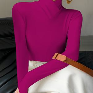 TEMU 가을 겨울 여성용 이너웨어, 크로스넥 디자인 심플하고 우아한 편안함의 베이스레이어 T셔츠