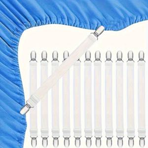 TEMU 12개 블랙 앤 화이트 조절 가능한 탄성 침대 시트 클립 - 미끄럼 방지, 시트 및 테이블보 고정용 다용도 홀더, 나일론 소재, 손세탁 전용, 침대 시트 클립|조절 가능한 클립|내구성 있는 나일론 클립, 시트 홀더
