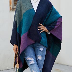 TEMU 플러스 사이즈 여성용 컬러 블록 가디건 숄 케이프, 커브 심플 패션 데일리웨어, 봄, 가을, 겨울 데이트용